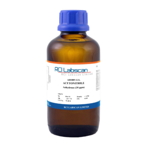 RCI Labscan Limited AH1009-G1L acetonitrile bottle, anhydrous 30 ppm, 1 L amber glass bottle.